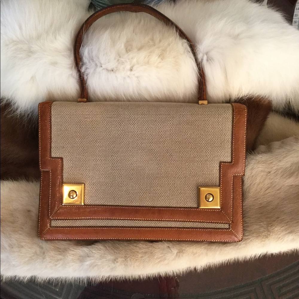 HERMÈS PIANO HANDBAG CALFSKIN AND CANVAS VINTAGE